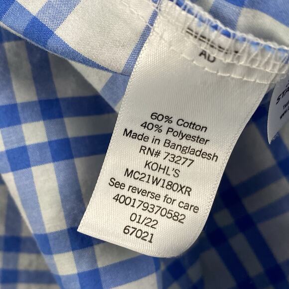 Croft & Barrow Button Down Shirt Men’s 3XB Blue Plaid Causal Classic Formal - Picture 8 of 9